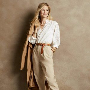 NWT Banana Republic Factory Puff-Sleeve Eyelet Blouse, White, Size L